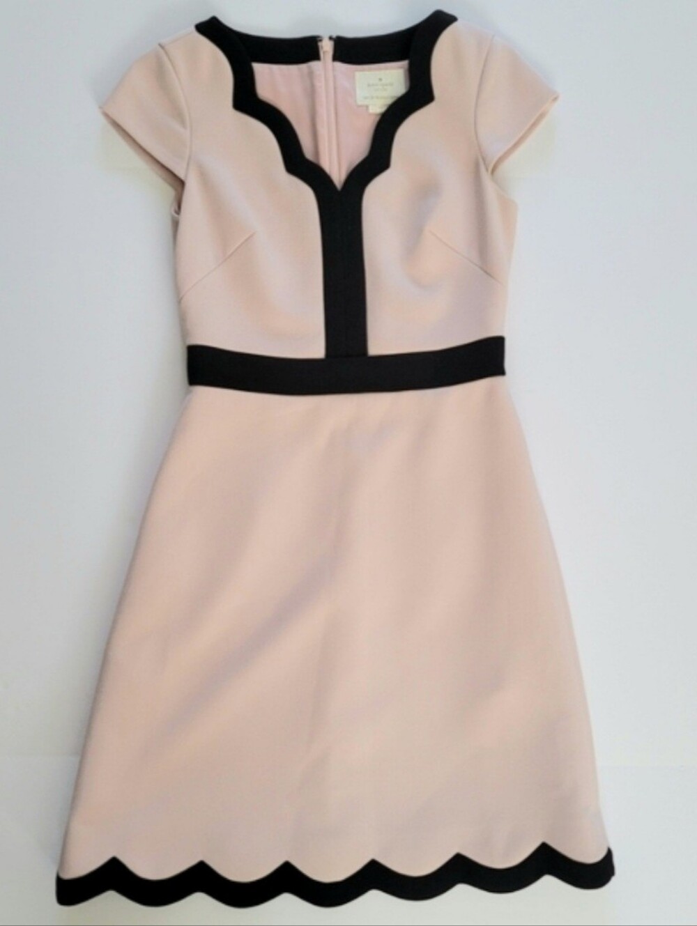 Kate Spade Scallop Trim Fit & Flare Dress Pink Black Feminine Cocktail XS